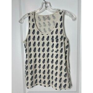 J.Crew Pineapple Print Racerback Tank Top Size Extra Small Cream Navy Blue XS